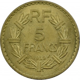Pièce 5 Francs Lavrillier Bronze 1939 -horizondescollectionneurs.com 2
