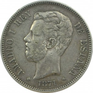 5 Pesetas ESPAGNE Amédée Ier 1871
