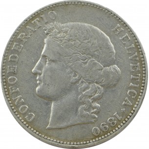 5 Francs SUISSE Helvetica 1890 Berne 1890 à 1916