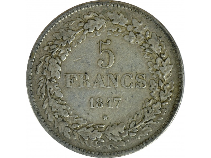 5 Francs BELGIQUE Léopold Ier tête laurée 1847