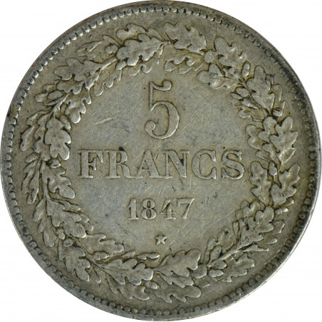 5 Francs BELGIQUE Léopold Ier tête laurée 1847
