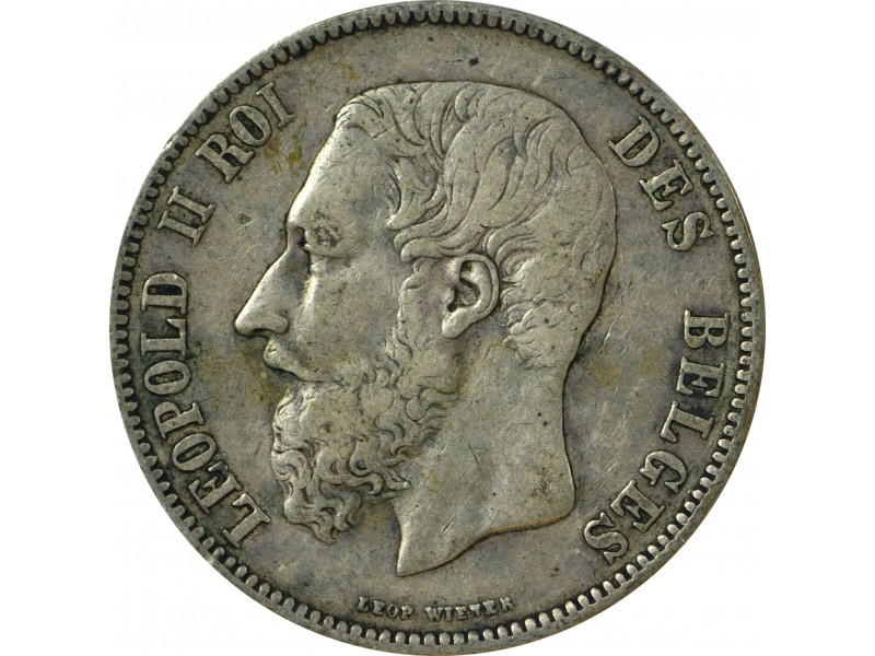 5 Francs BELGIQUE1874  Léopold II 1865 à 1874