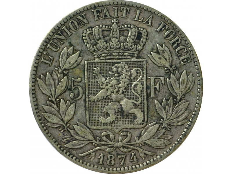 5 Francs BELGIQUE Léopold II 1874