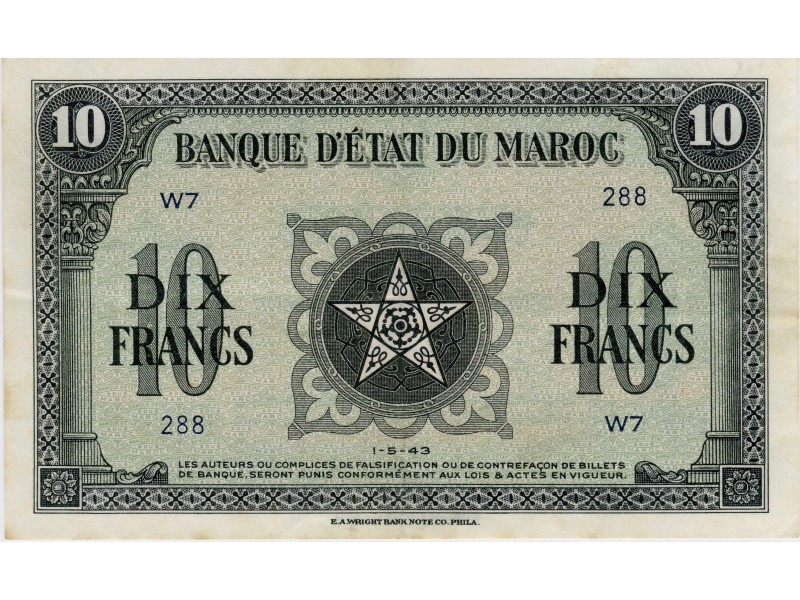 10 Francs Maroc 1943  P-25a