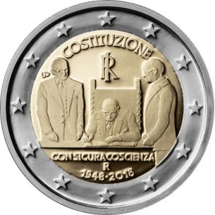 2 Euro Italie 2018 - 70e anniversaire de la Constitution italienne-horizondescollectionneurs.com