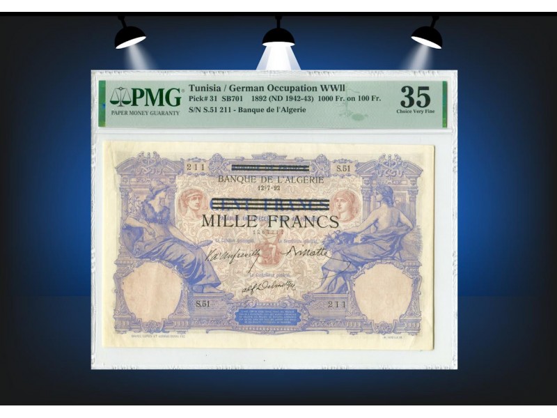 1000 Francs TUNISIE 1892 P.31 PMG 35 choice very fine