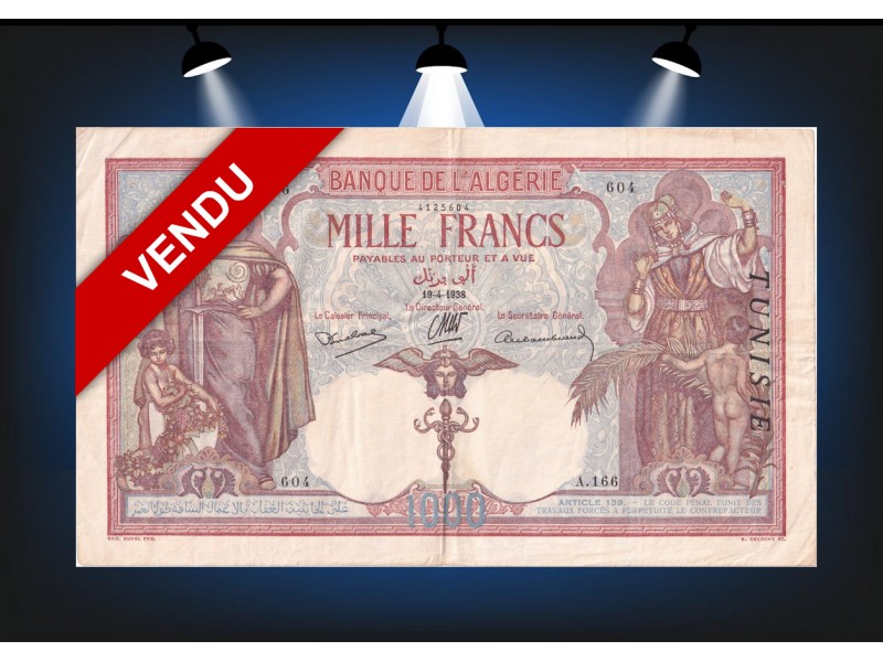 1000 Francs TUNISIE 1938 P.11b