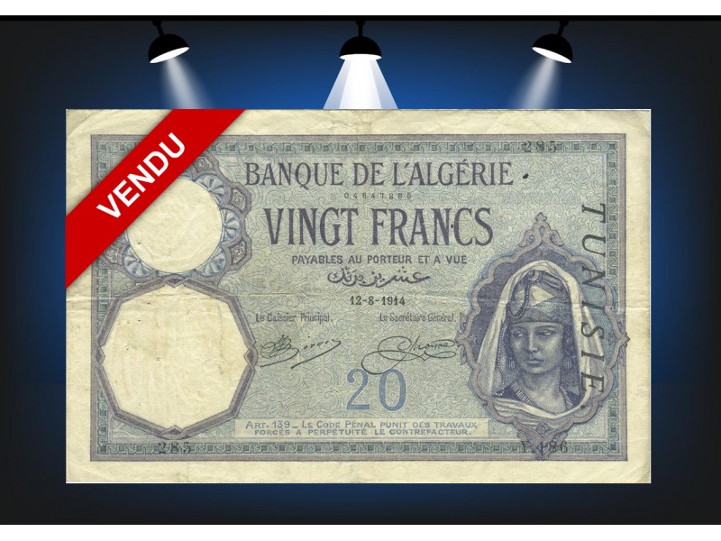 20 Francs TUNISIE 1914 P.6a