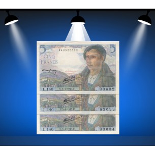 Lot 3 billets 5 Francs BERGER 1943   L.40