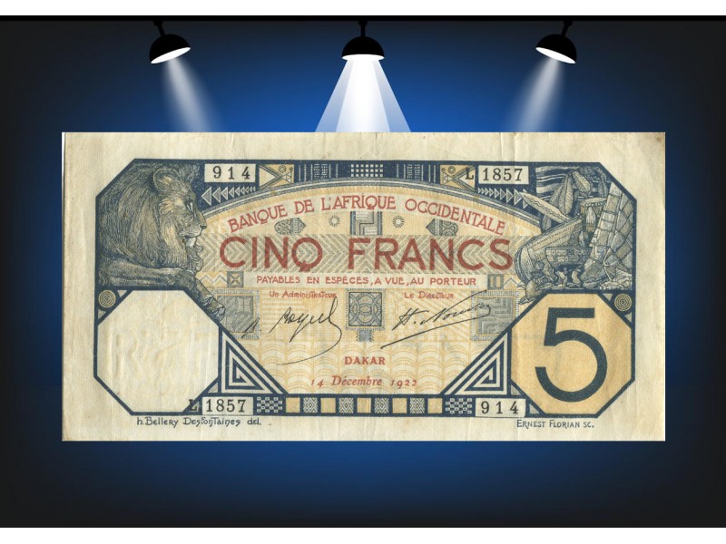5 Francs DAKAR AFRIQUE OCCIDENTALE FRANÇAISE 1929 P.5Be