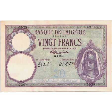 Algérie 20 Francs 22-09-1941