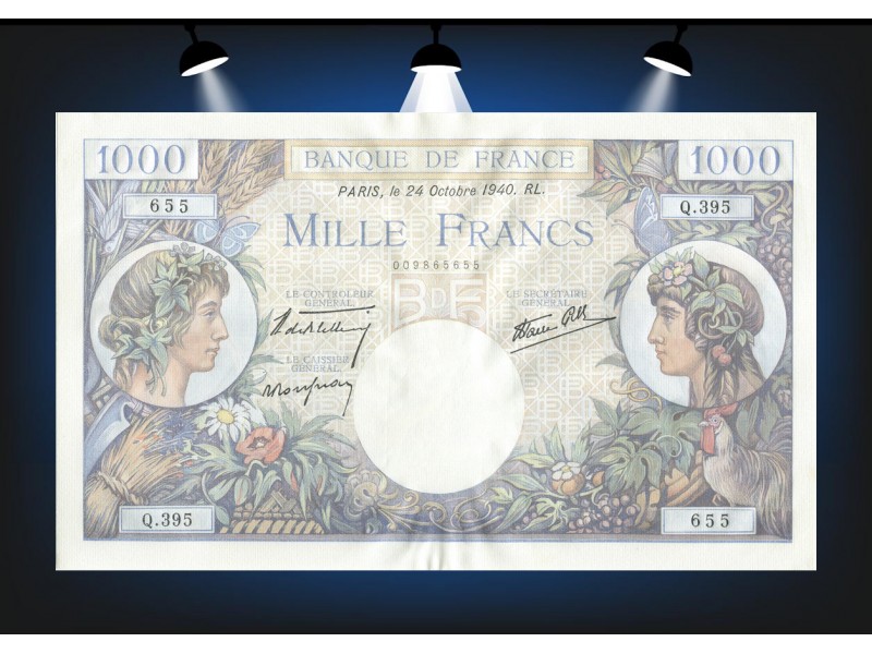 1000 Francs COMMERCE & INDUSTRIE 1940 F.39.01A1   Alphabet Q.395/655