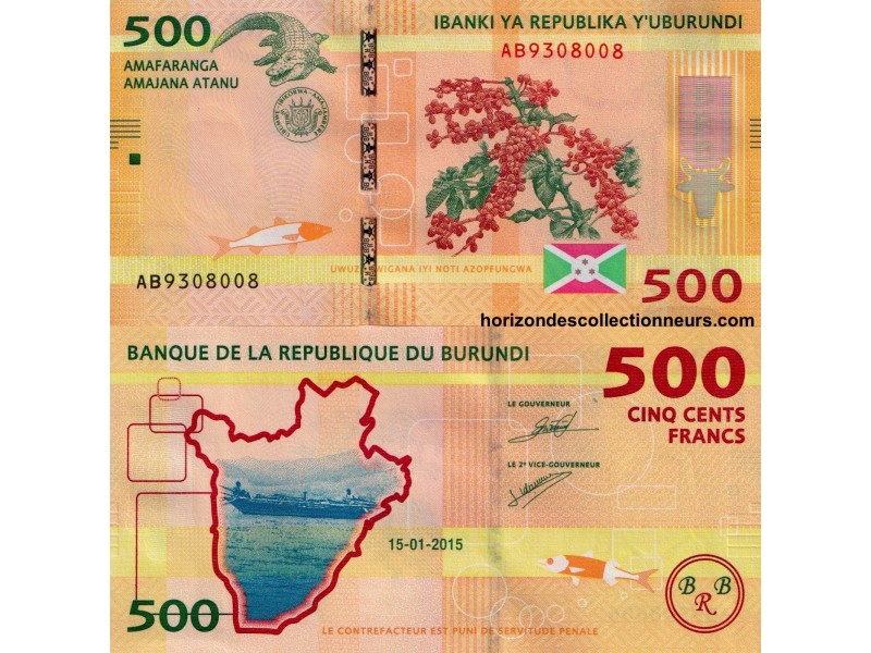 Burundi Billet 500 Francs  2015 P-50a NEUF