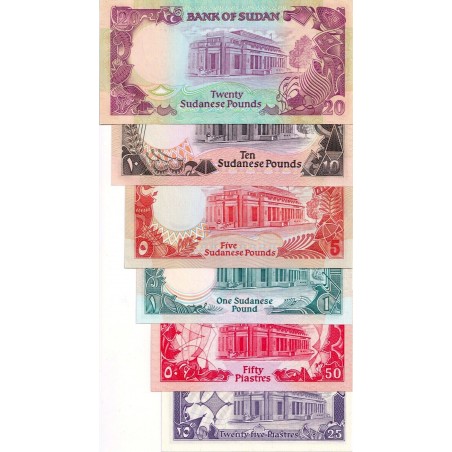 LOT DE 6 Billet SOUDAN : 25 Piastres à 20 Livres (1987-1991)