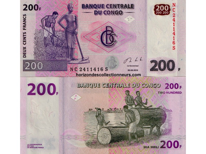 CONGO-Billet 200 Francs 2013 P-95a NEUF