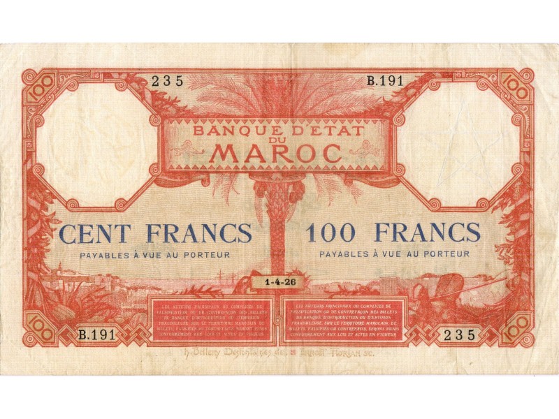 100 Francs MAROC 1926 P.14