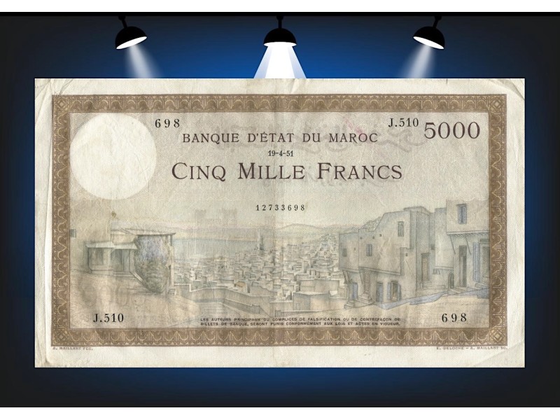 5000 FRANCS MOROCCO 1951 P-23c