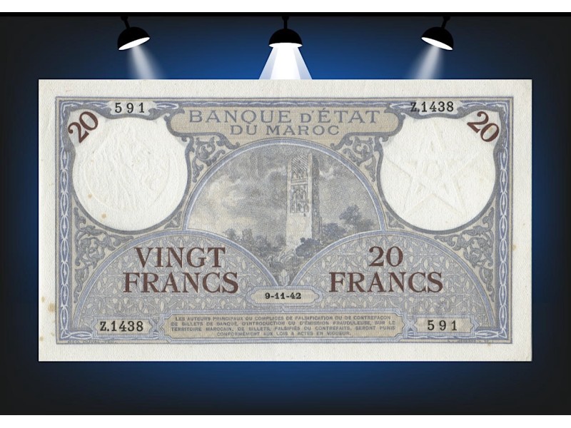 20 FRANCS MAROC 1942 P-18b