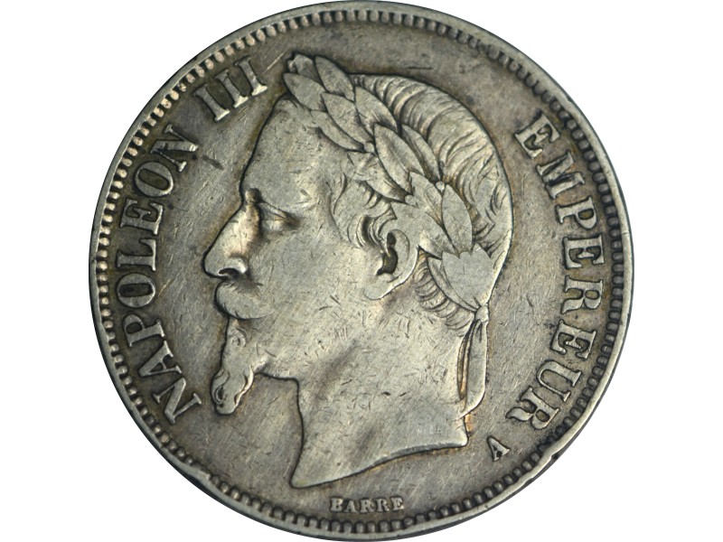 5 Francs NAPOLÉON III, tête laurée 1868 PARIS Argent