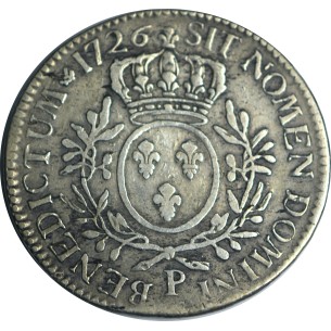 Écu Louis XV  1726  Lyon  dit "aux branches d'olivier" 2