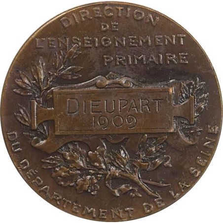 Médaille de l'Enseignement Primaire 1909 en bronze par Louis BOTTEE
