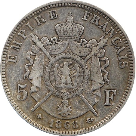 5 Francs Napoléon III, tête laurée 1868 STASBOURG