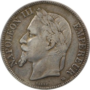 5 Francs Napoléon III, tête laurée 1868 STASBOURG