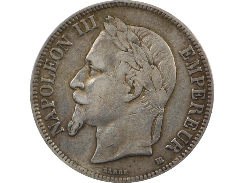 5 Francs Napoléon III, tête laurée 1868 STASBOURG