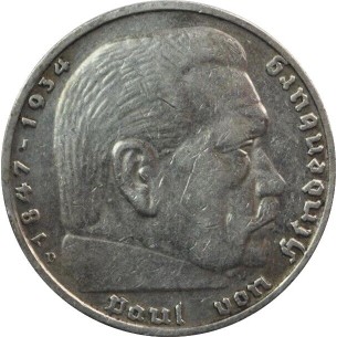 5 Reichsmark ALLEMAGNE Maréchal Paul Von Hindenburg 1935 2