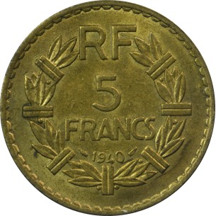 5 Francs LAVRILLIER 1940 2