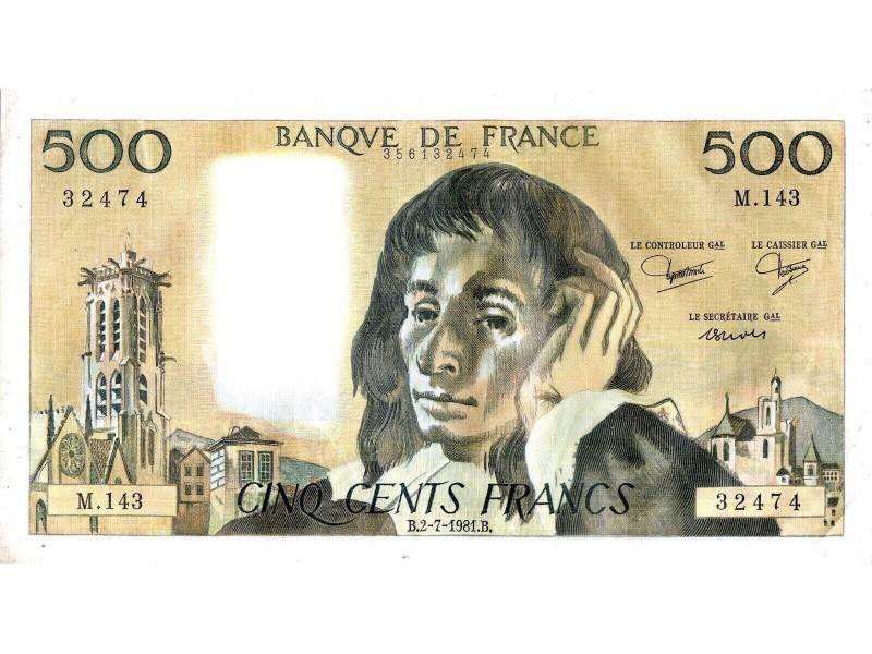 500 FRANCS PASCAL 1980 - Alphabet K.117/46117