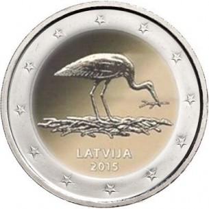 2 Euros Lettonie 2015 Cigognes