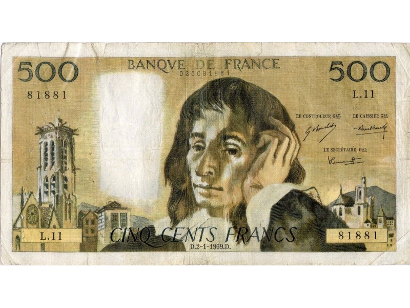 500 FRANCS PASCAL 1969  - Alphabet L.11/81881