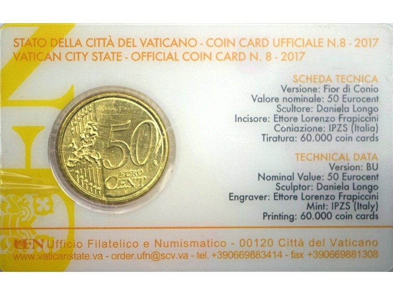 50 Centimes VATICAN 2017 N°8 PAPE.FRANÇOIS