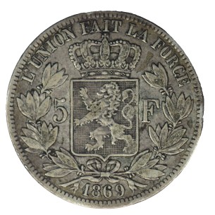 5 Francs BELGIQUE LÉOPOLD II 1869 2
