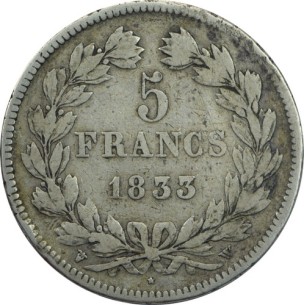 5 Francs LOUIS PHILLIPPE I 1833  LILLE 2