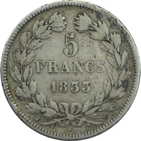 5 Francs LOUIS PHILLIPPE I 1833  LILLE