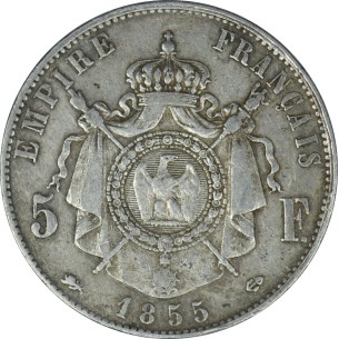 5 Francs NAPOLÉON III, tête nue 1855 Lyon 2