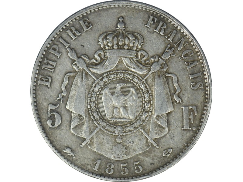 5 Francs NAPOLÉON III, tête nue 1855 Lyon