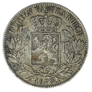 5 Francs BELGIQUE LÉOPOLD II 1873 2
