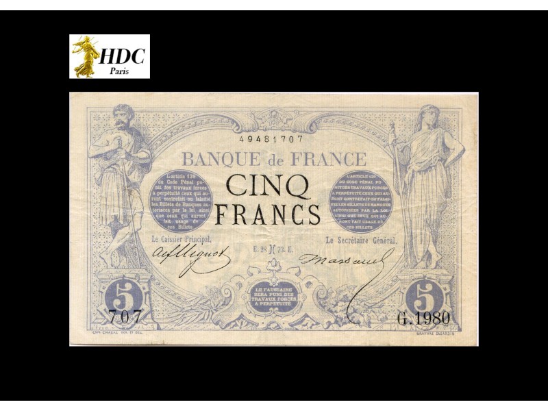 5 Francs Noir FRANCE 1873 F.1.15