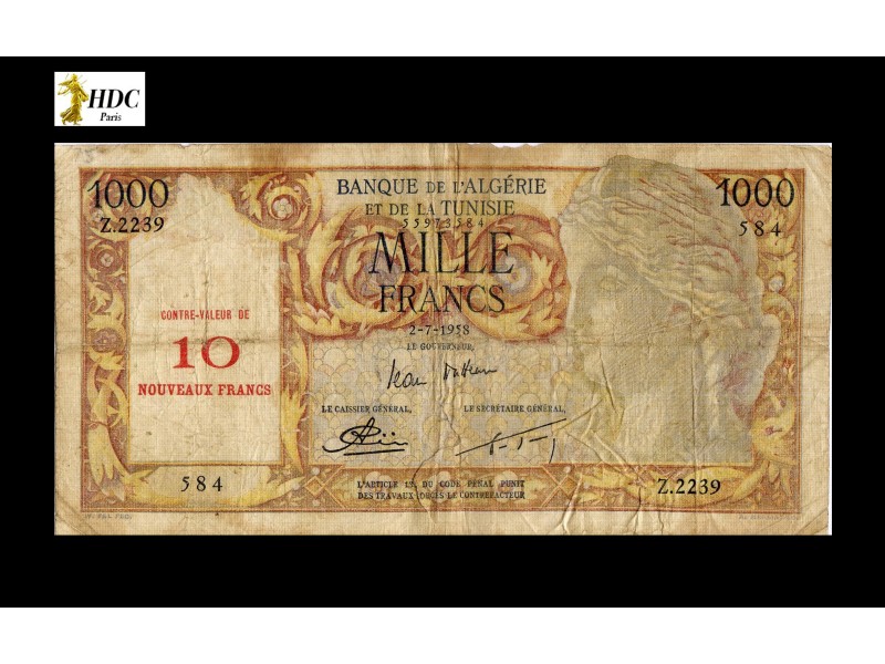 10 Nouveaux FRANCS sur 1000 FRANCS ALGÉRIE 1958 P.112