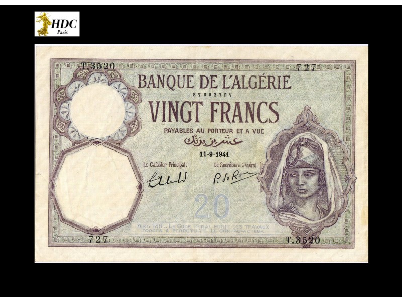 20 Francs Algérie 1928  P.78b