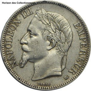 5 francs NAPOLÉON III, tête laurée 1867 Strasbourg TTB+