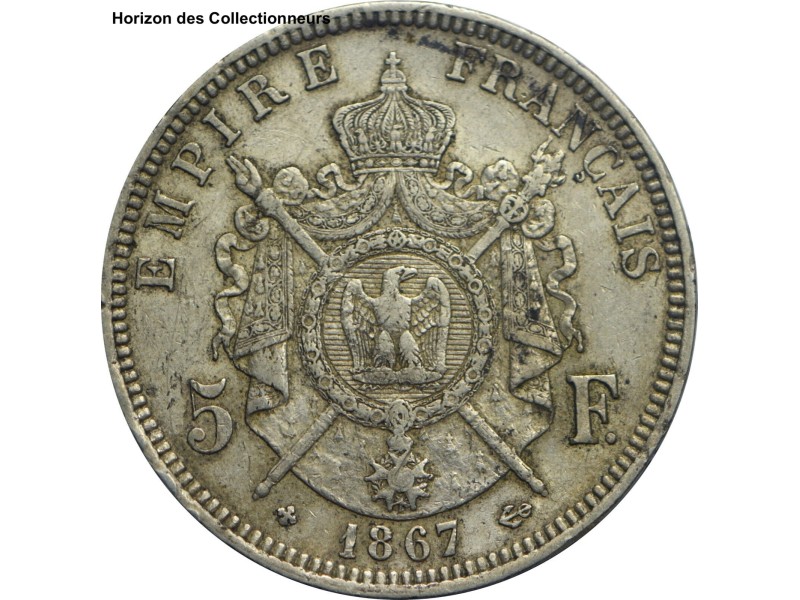 5 francs NAPOLÉON III, tête laurée 1867...