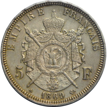 5 Francs NAPOLEON III 1869 Strasbourg TTB +