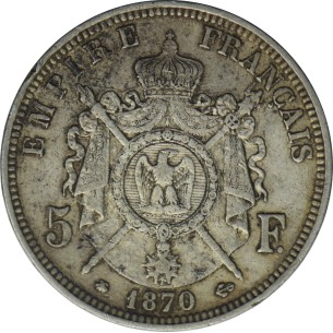 5 Francs NAPOLEON III 1870 Paris TB + 2