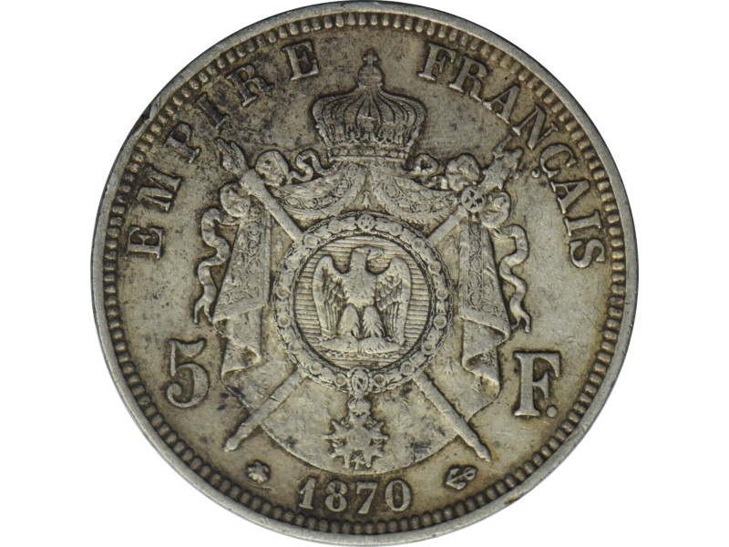 5 Francs NAPOLEON III 1870 Paris TB +