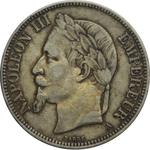 5 Francs NAPOLEON III 1870 Paris TB +