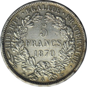 5 Francs CÉRÈS 1870 Paris TTB 2